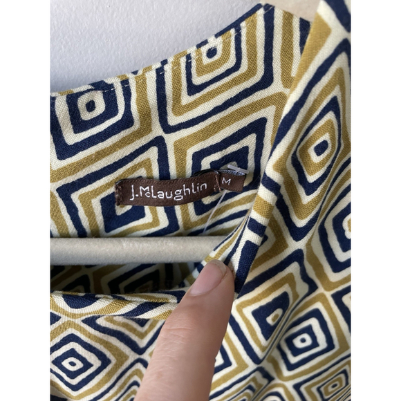 NWT J. McLaughlin Devon sleeveless crewneck fitted navy gold diamond midi sz M - Picture 3 of 9